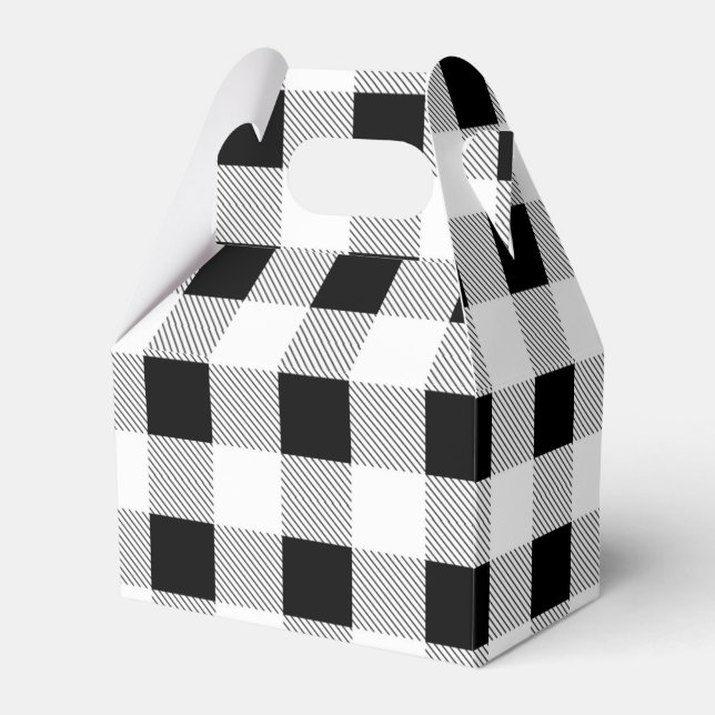 rustic farmhouse black white buffalo plaid party favor box (Front Side)