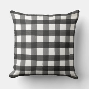 Rustic Farmhouse Black White Check Throw Pillow