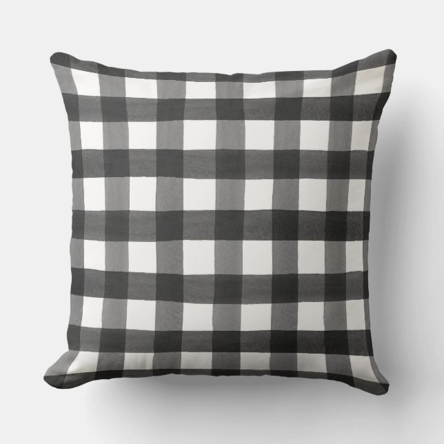 Rustic Farmhouse Black White Check Throw Pillow (Front)