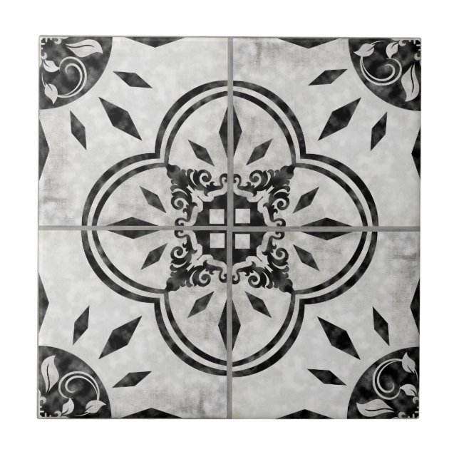 Rustic Farmhouse Black White Pattern Country Chic Tile (Front)