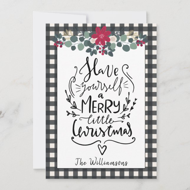 Rustic Farmhouse Black White Plaid Christmas Card (Front)