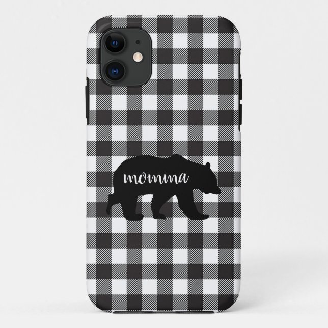 Rustic Farmhouse Black White Plaid Momma Bear Case-Mate iPhone Case (Back)