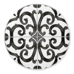 Rustic Farmhouse Black White Tile Pattern Decor Ceramic Knob