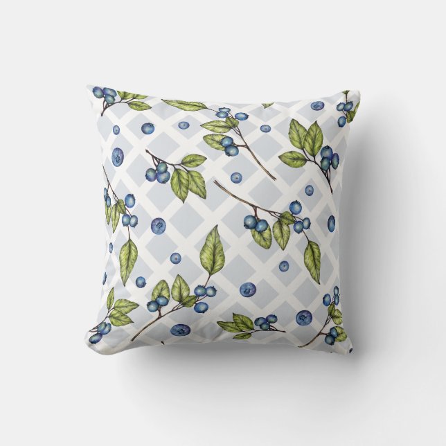 Rustic Farmhouse Blueberry Lattice Throw Pillow (Front)