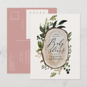 Rustic farmhouse botanical script baby shower announcement postcard