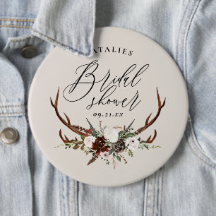 Rustic farmhouse botanical script bridal shower bu 6 inch round button