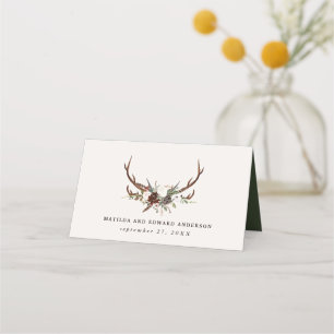 Rustic farmhouse botanical stag chic wedding table place card