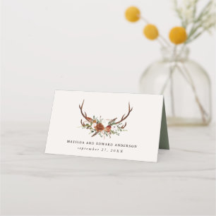 Rustic farmhouse botanical stag sage wedding table place card