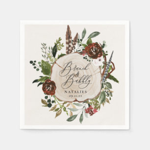 Rustic farmhouse burgundy botanical bridal shower napkin