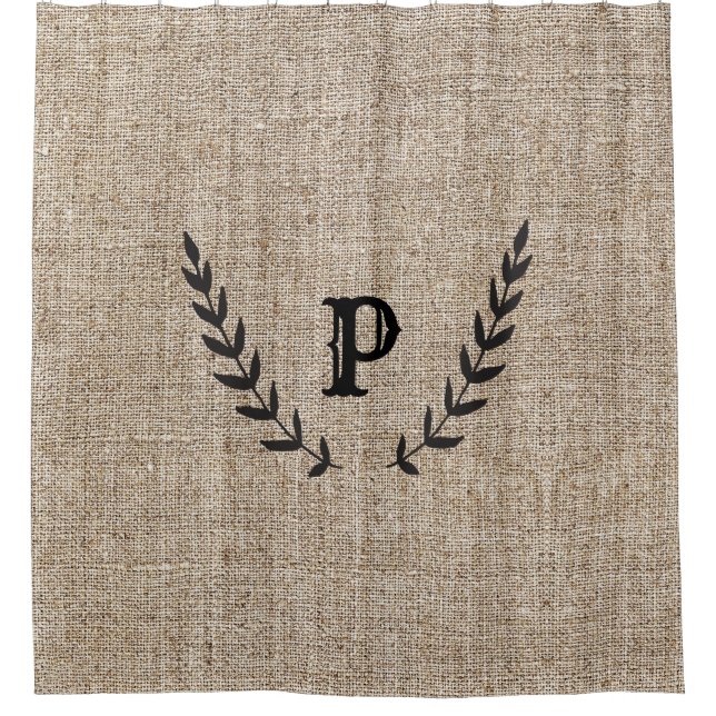 Rustic Farmhouse Burlap & Black Botanical Laurel (Front)
