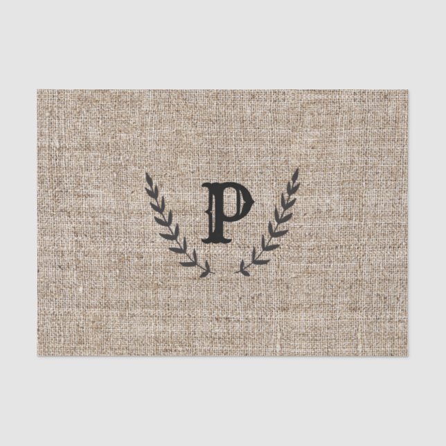 Rustic Farmhouse Burlap & Black Botanical Laurel Tissue Paper (Front)