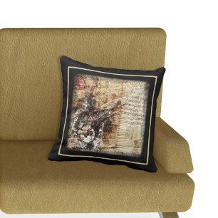 Rustic Farmhouse Cabin Banjo Player Throw Pillow