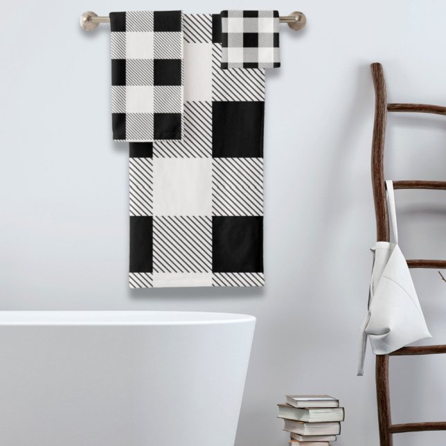 rustic farmhouse chic black and white plaid bath towel set (rustic farmhouse chic black and white plaid bath towel set)