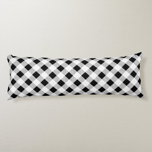 rustic farmhouse chic black and white plaid body pillow (Back)
