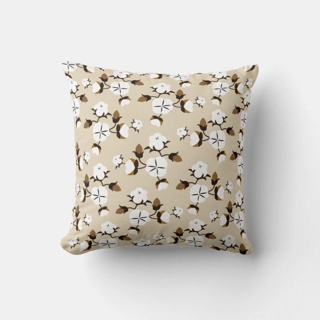 Rustic Farmhouse Chic Cotton Flowers Throw Pillow (Front)