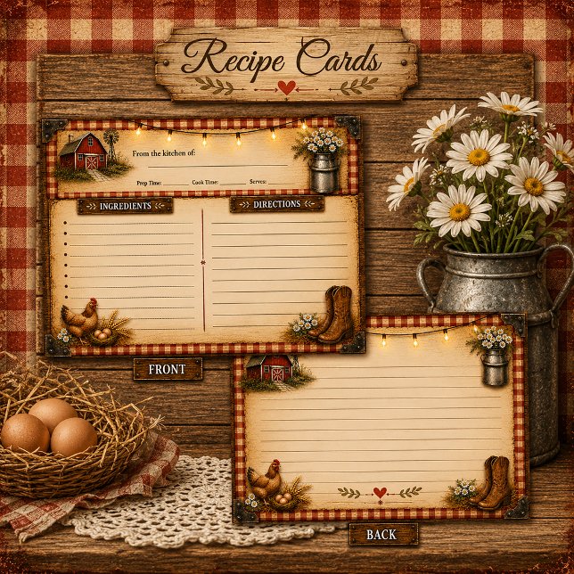Rustic Farmhouse Chicken Eggs Recipe Cards | (Creator Uploaded)