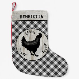 Rustic Farmhouse Chicken Hen Checker Plaid Name Small Christmas Stocking