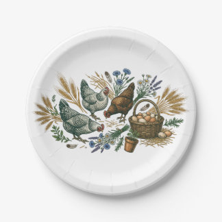 Rustic Farmhouse Chickens and Harvest Ceramic Plat Paper Plate