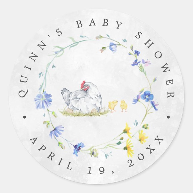 Rustic Farmhouse Chickens | Baby Shower Favour  Classic Round Sticker (Front)