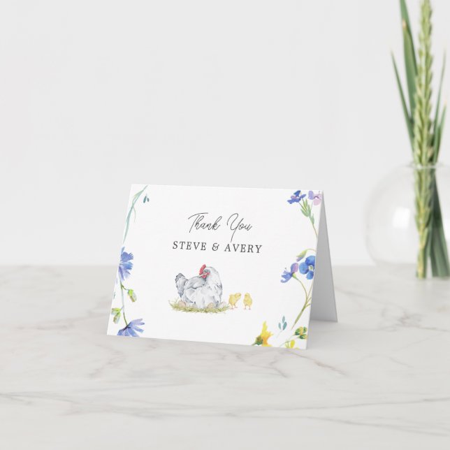 Rustic Farmhouse Chickens | Baby Shower Thank You Card (Front)