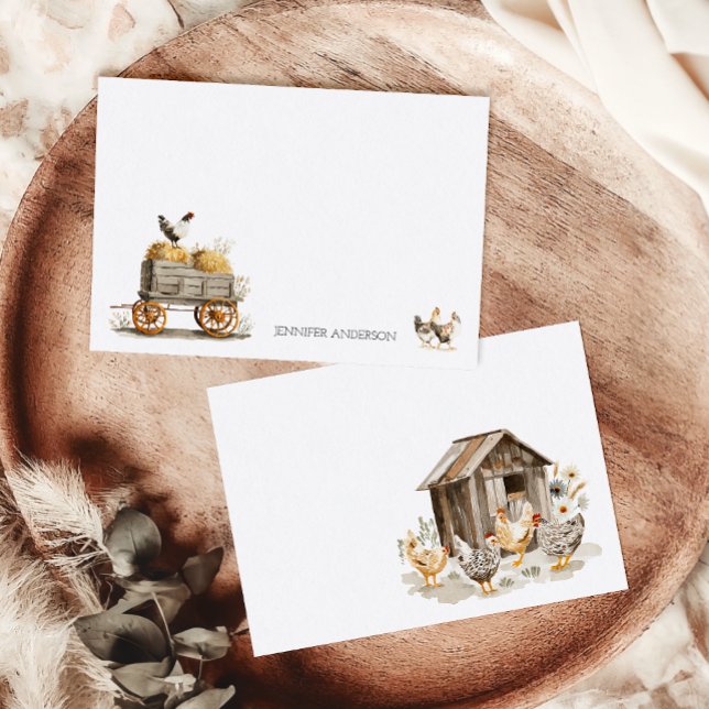 Rustic Farmhouse Chickens Monogram Personalized Card (Creator Uploaded)