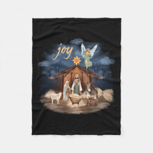 Rustic Farmhouse Christmas Joy Nativity  Fleece Blanket