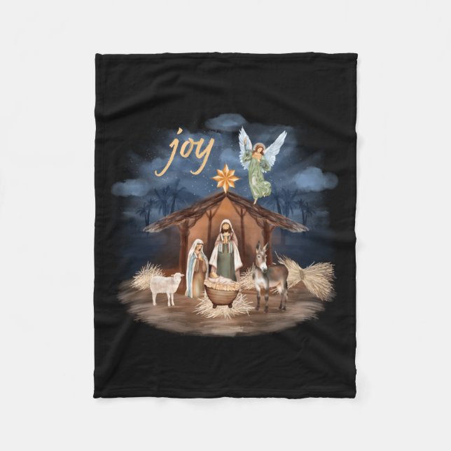 Rustic Farmhouse Christmas Joy Nativity  Fleece Blanket (Front)