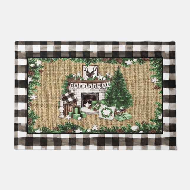 Rustic Farmhouse Christmas Scene Doormat (Front)