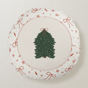 Rustic Farmhouse Christmas Tree Round Pillow