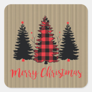 Rustic Farmhouse Christmas Tree Trio Square Sticker
