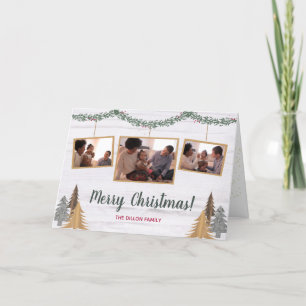 Rustic Farmhouse Christmas Trees 3-Photo Folded Holiday Card