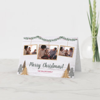 Rustic Farmhouse Christmas Trees 3-Photo Folded Holiday Card