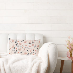 Rustic Farmhouse Coral Florals Lumbar Pillow