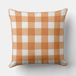 Rustic Farmhouse Cottage Orange White Check Plaid Throw Pillow