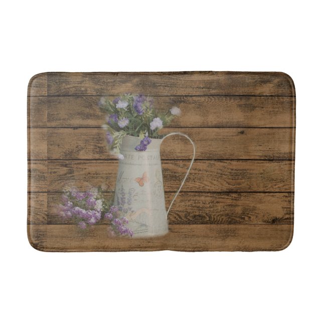 rustic farmhouse country barn wood lavender  bath mat (Front)