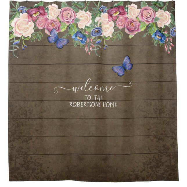 Rustic Farmhouse Country Floral Wood Family Name (Front)