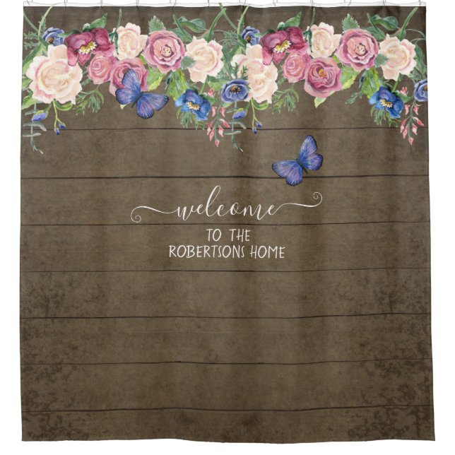Rustic Farmhouse Country Floral Wood Family Name (Front)