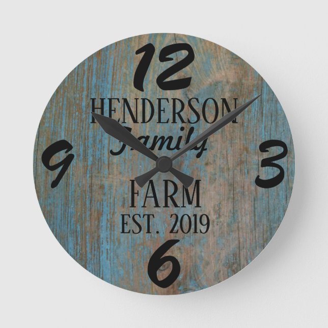 Rustic Farmhouse Country Wooden Distressed Custom Round Clock (Front)