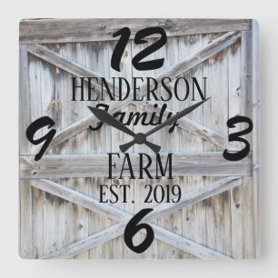 Rustic Farmhouse Country Wooden Distressed Custom Square Wall Clock