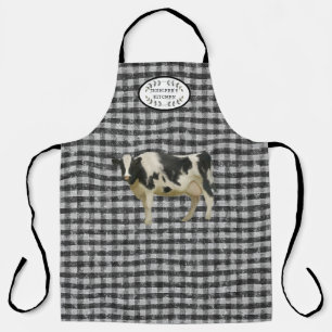 Rustic Farmhouse Cow Black and White Kitchen Name Apron