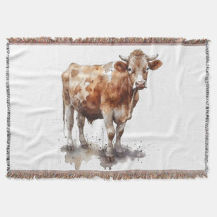 Rustic Farmhouse Cow Portrait Throw Blanket