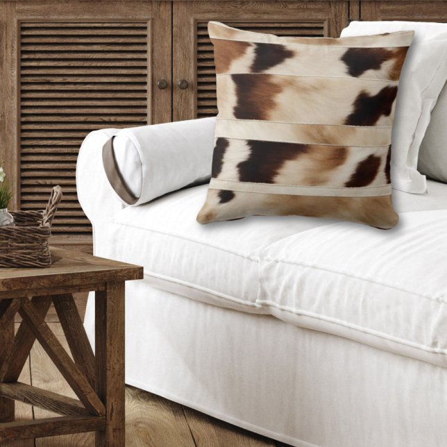 Rustic Farmhouse Cow Print Cowboy Western Country  Throw Pillow (Creator Uploaded)