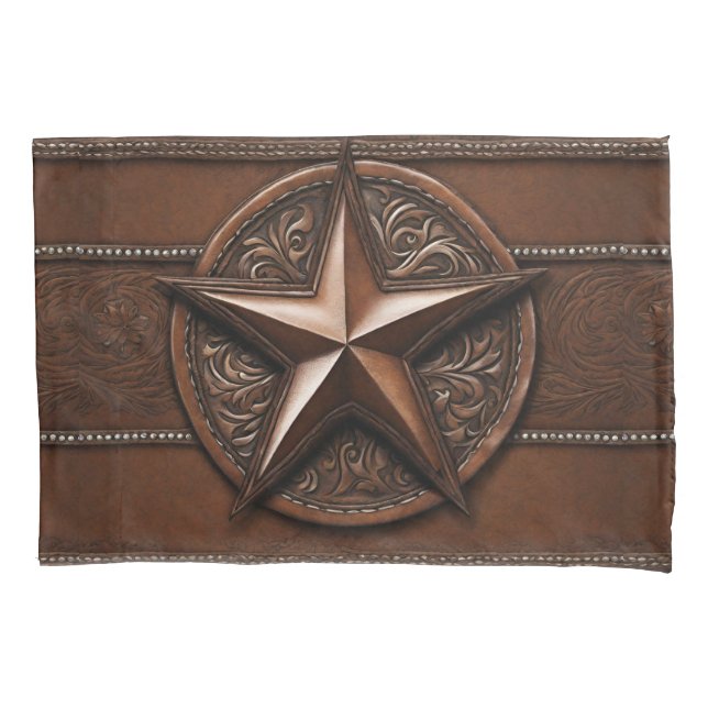 Rustic Farmhouse Cowboy Western Country Texas Star Pillowcase (Front-Left)