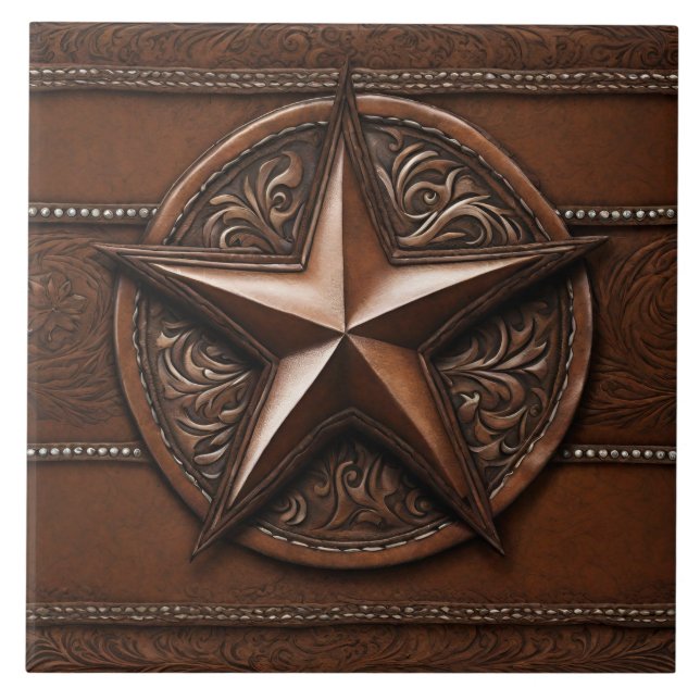 Rustic Farmhouse Cowboy Western Country Texas Star Tile (Front)