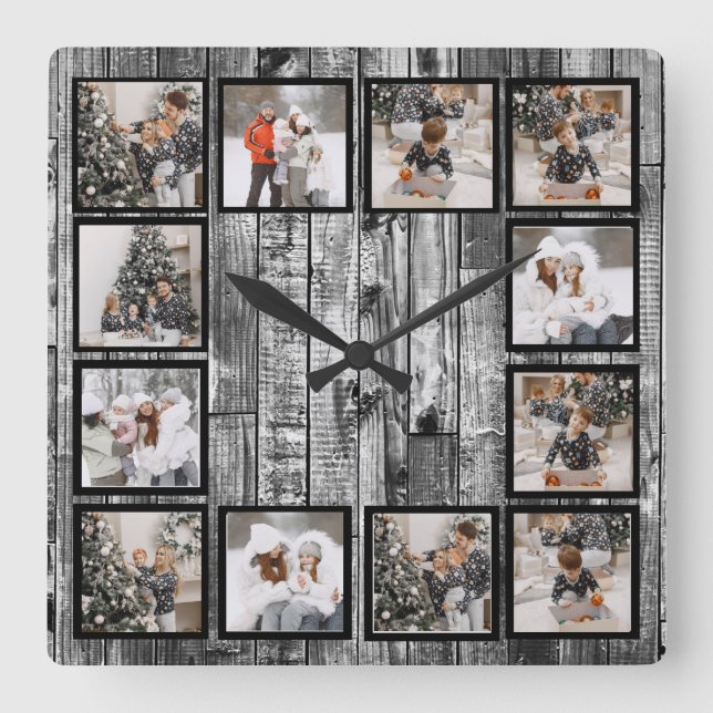 Rustic Farmhouse Custom Photo Collage  Square Wall Clock (Front)