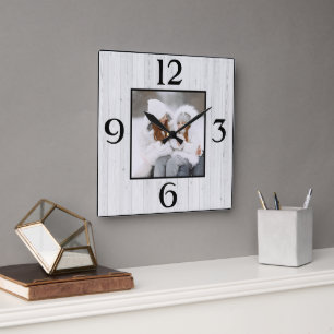 Rustic Farmhouse Custom Photo  Square Wall Clock