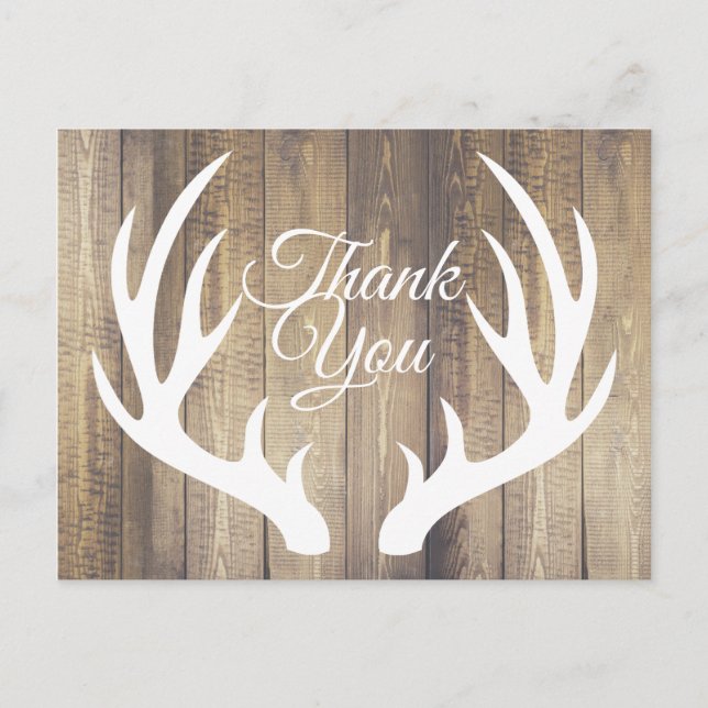 Rustic Farmhouse Deer Antlers Thank You Postcard (Front)