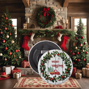 Rustic Farmhouse Distressed Wood Red Truck Bottle Opener