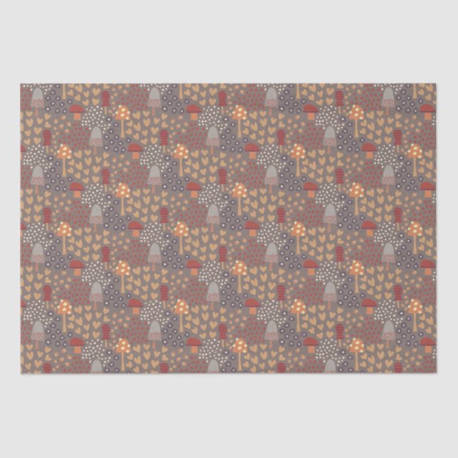 Rustic Farmhouse Fall Mushrooms Hearts Decoupage Tissue Paper (Front)