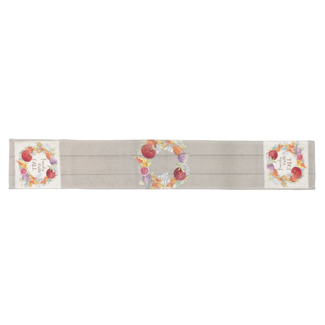 Rustic Farmhouse Family Faith Fall Wood Wreath Art Long Table Runner (Horizontal)